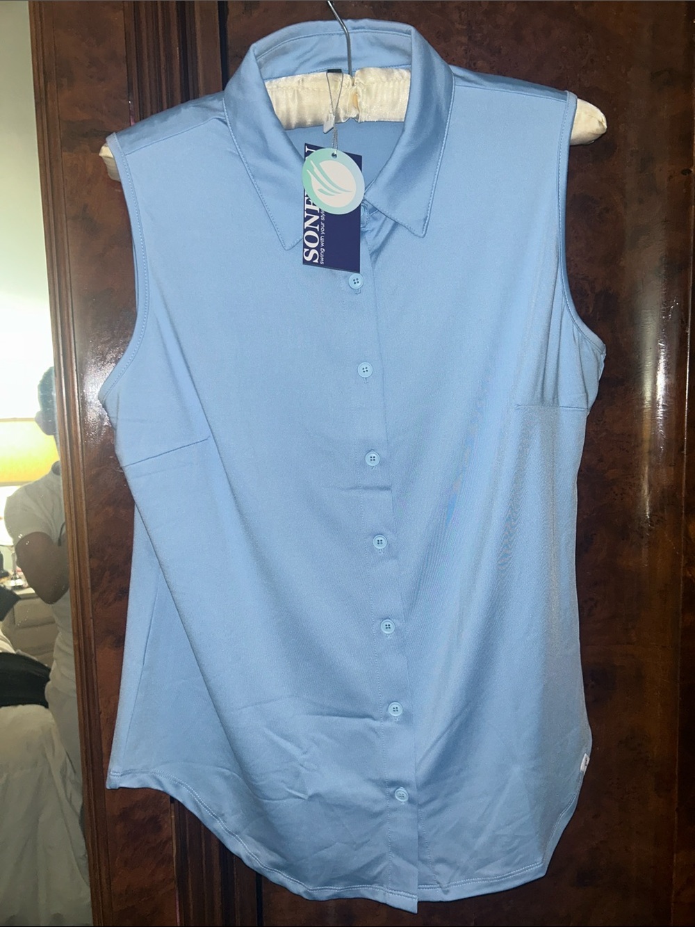 Sleeveless Button-Down Collared Blouse — Light Blue